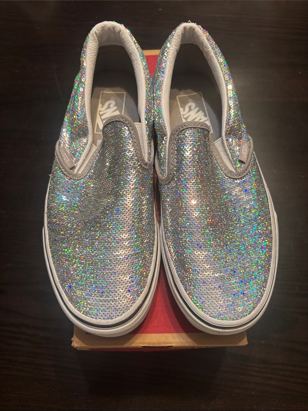 Vans Silver Holographic Sequin Slip-On Sneakers